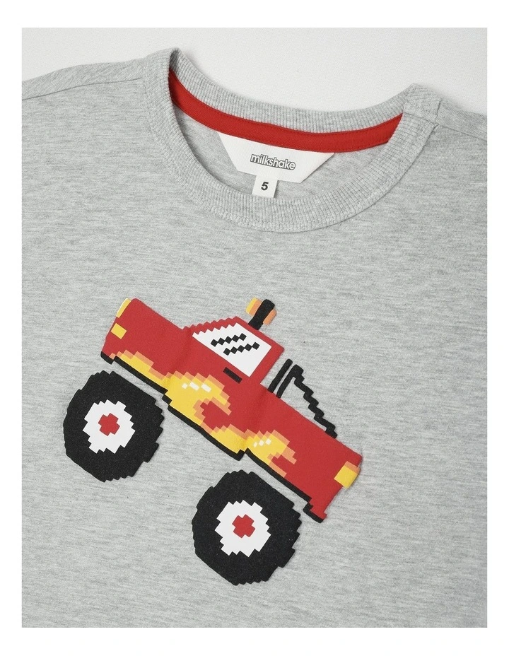 Short Sleeve Textured Print Tee in Monster Truck/Grey Marle image 2