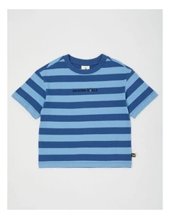 Short Sleeve Stripe Boxy Tee in Blue/Navy Stripe
