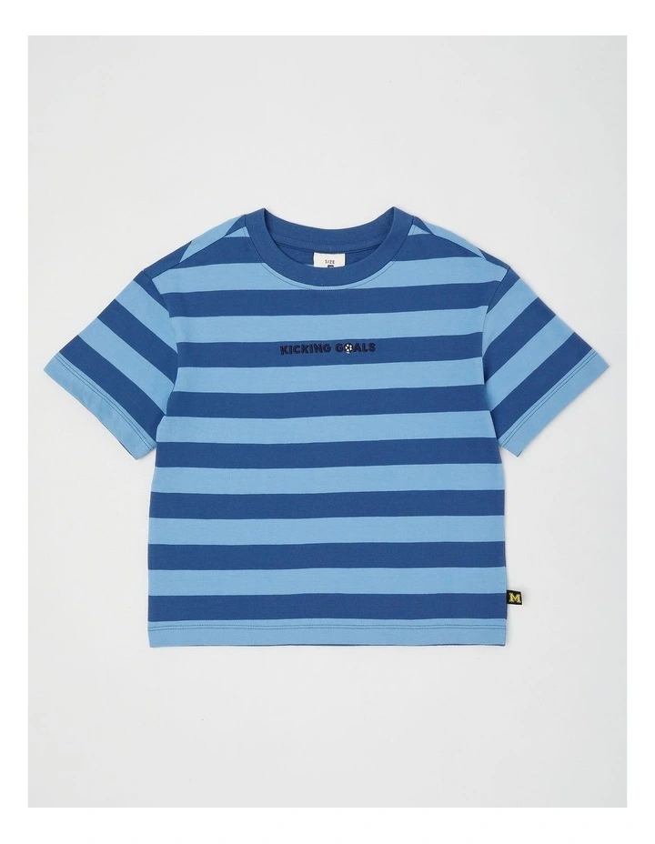 Short Sleeve Stripe Boxy Tee in Blue/Navy Stripe image 1