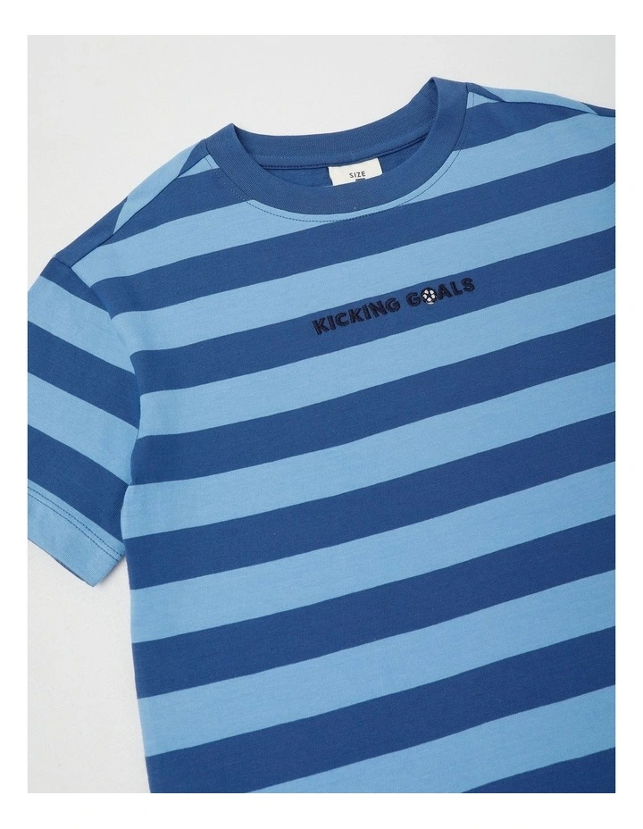 Short Sleeve Stripe Boxy Tee in Blue/Navy Stripe image 2