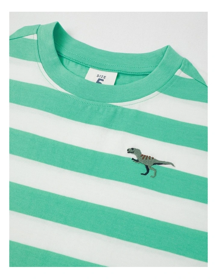 Short Sleeve Stripe Boxy Tee in Green/White Stripe image 2