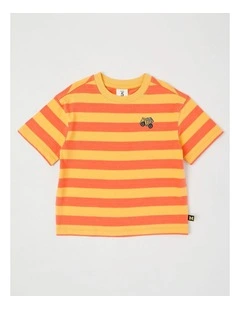 Short Sleeve Stripe Boxy Tee in Washed Red/Yellow Stripe