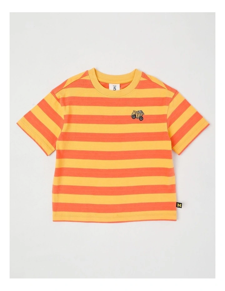 Short Sleeve Stripe Boxy Tee in Washed Red/Yellow Stripe image 1