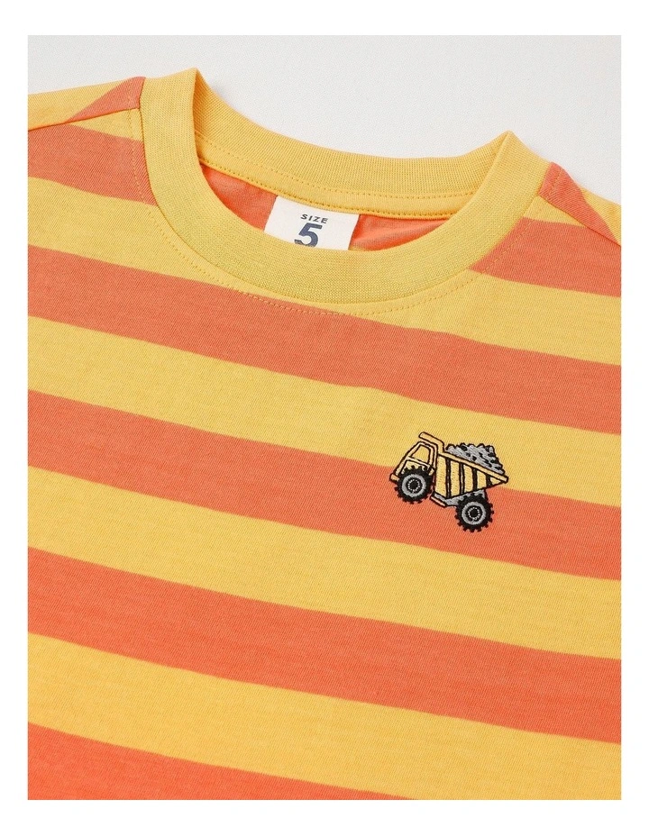 Short Sleeve Stripe Boxy Tee in Washed Red/Yellow Stripe image 2