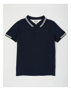 Short Sleeve Polo Shirt With Tipping in Navy