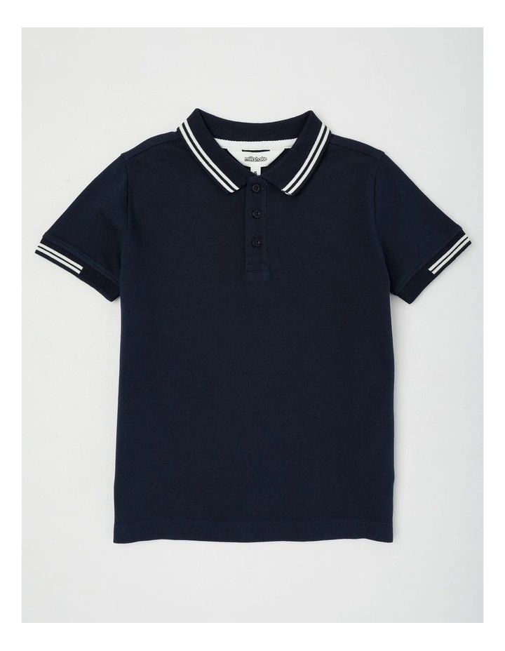 Short Sleeve Polo Shirt With Tipping in Navy image 1
