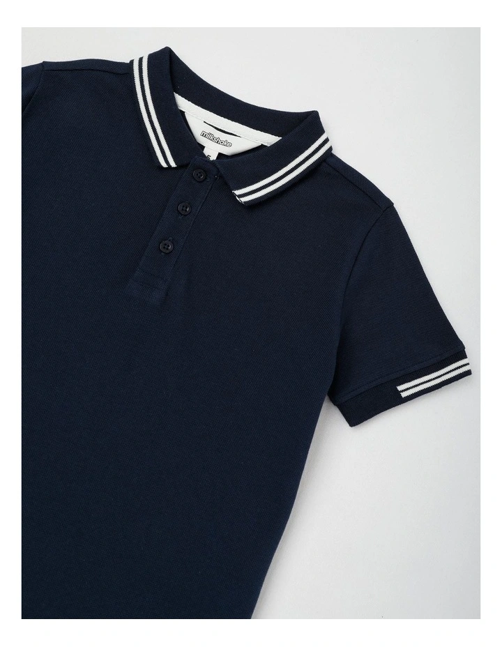 Short Sleeve Polo Shirt With Tipping in Navy image 2