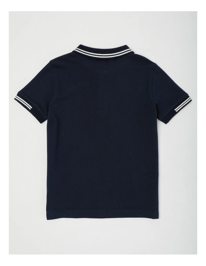 Short Sleeve Polo Shirt With Tipping in Navy image 3