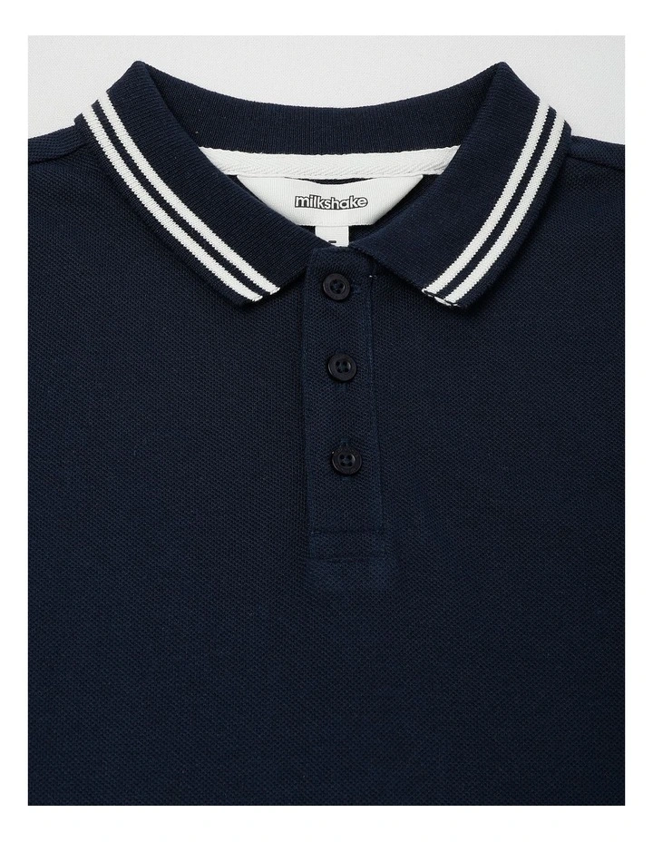 Short Sleeve Polo Shirt With Tipping in Navy image 4