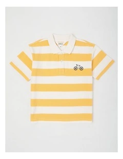 Short Sleeve Relaxed Polo Shirt in Yellow/White Stripe