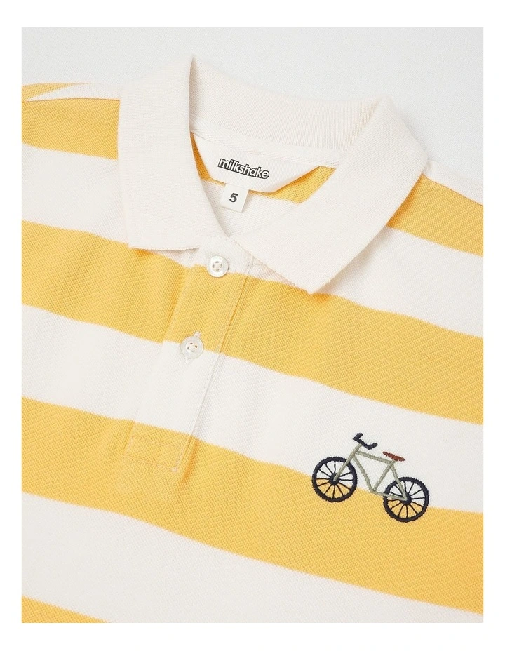 Short Sleeve Relaxed Polo Shirt in Yellow/White Stripe image 2