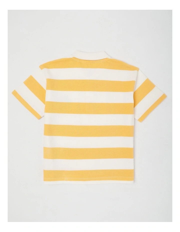 Short Sleeve Relaxed Polo Shirt in Yellow/White Stripe image 3