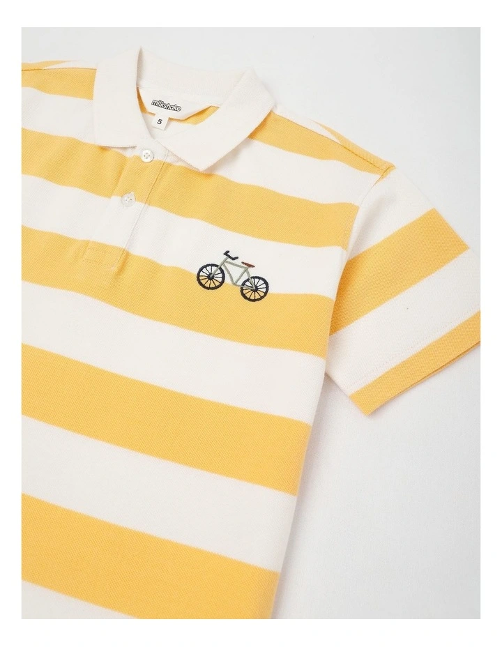 Short Sleeve Relaxed Polo Shirt in Yellow/White Stripe image 4