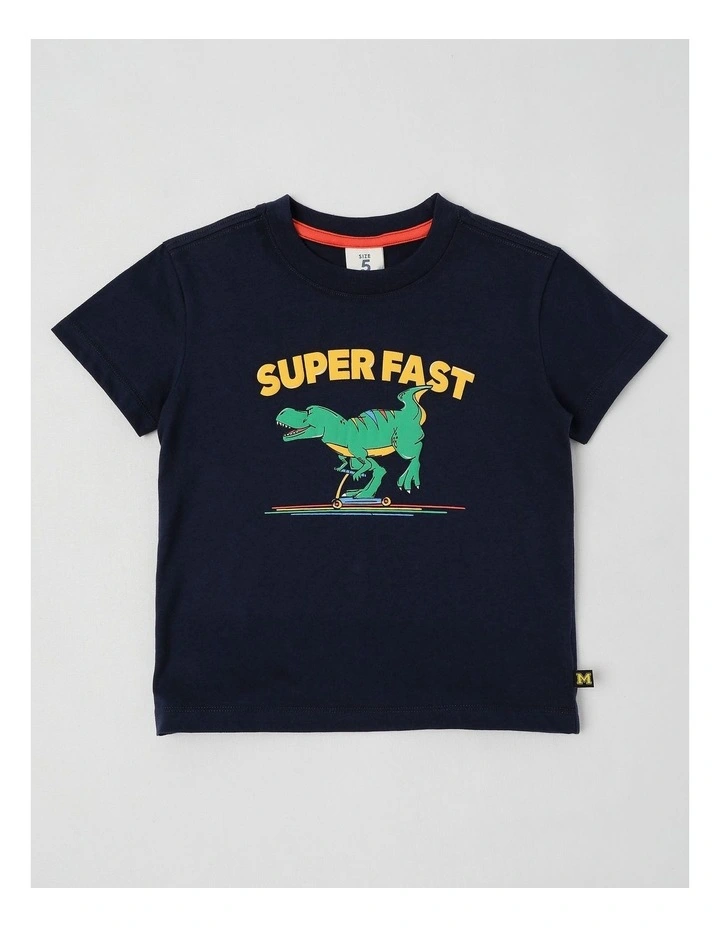 Essentials Short Sleeve Print Tee in Super Fast Scooter Dino/Navy image 1