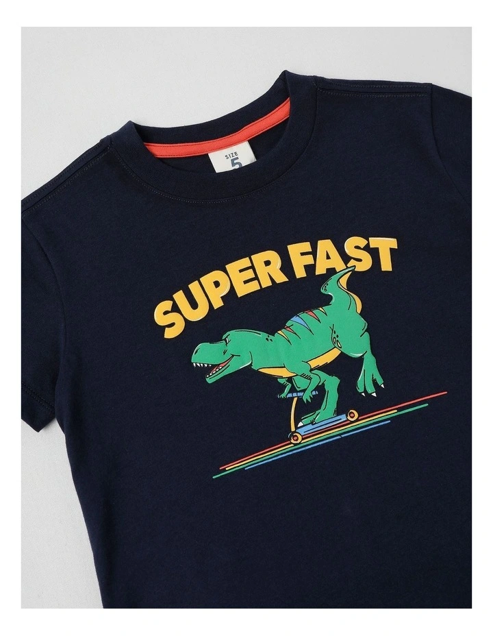 Essentials Short Sleeve Print Tee in Super Fast Scooter Dino/Navy image 2