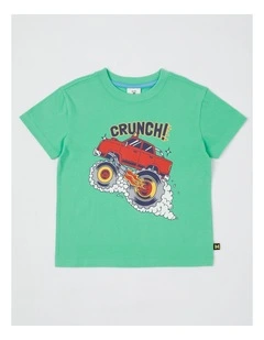 Essentials Short Sleeve Print Tee in Crunch Monster Truck in Green