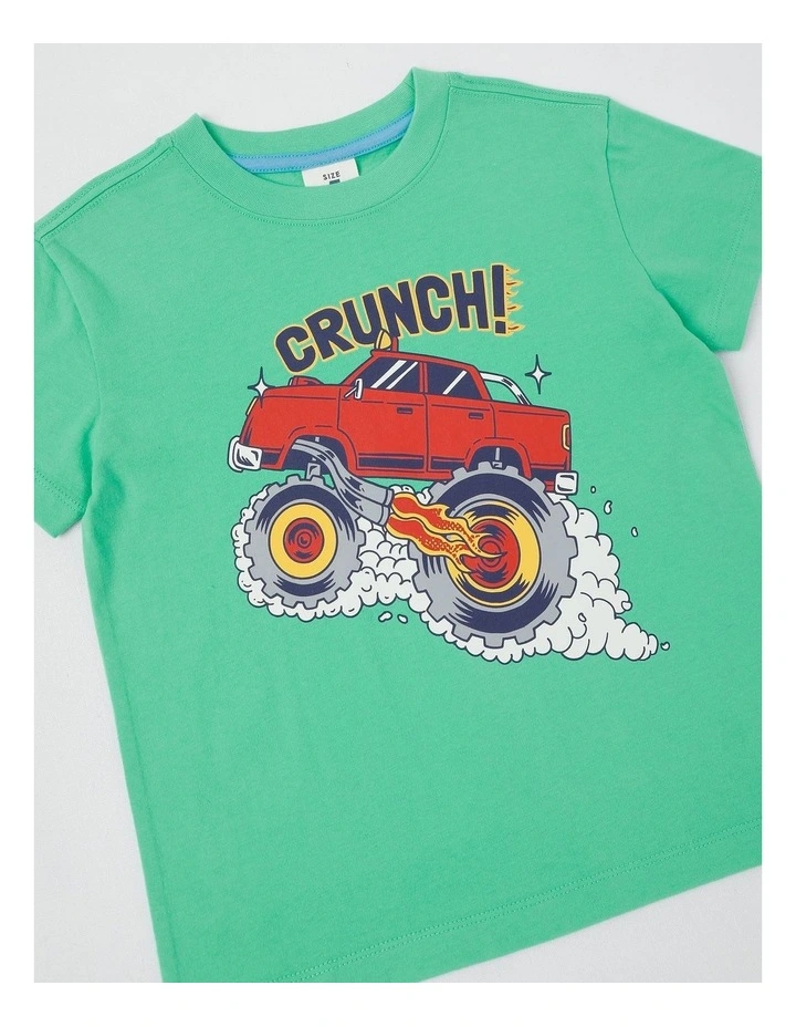 Essentials Short Sleeve Print Tee in Crunch Monster Truck in Green image 4