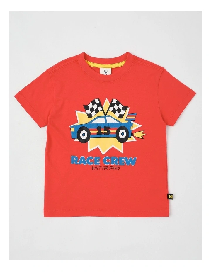 Essentials Short Sleeve Print Tee in Race Crew in Red image 1