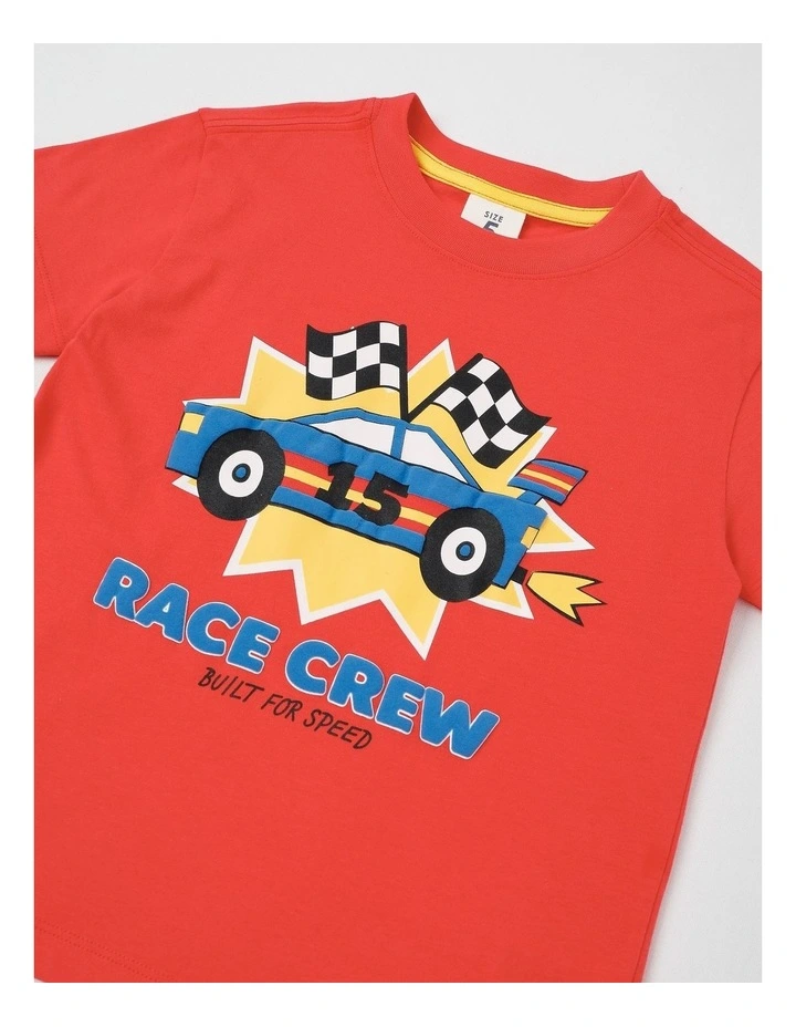 Essentials Short Sleeve Print Tee in Race Crew in Red image 2