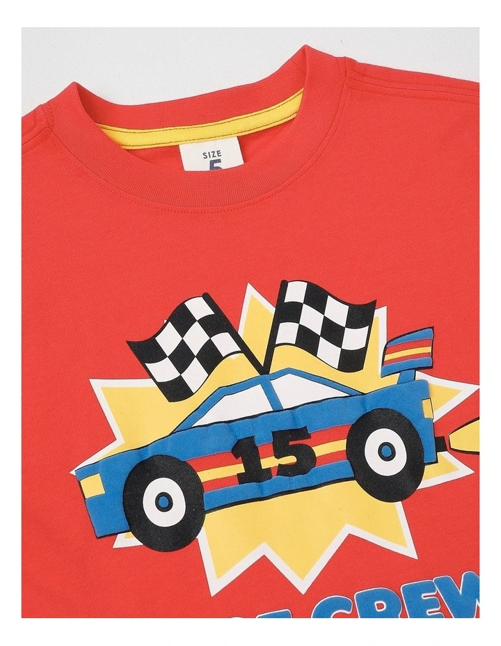 Essentials Short Sleeve Print Tee in Race Crew in Red image 4