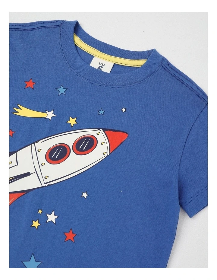 Essentials Short Sleeve Print Tee in Space Rocket in Indigo image 2