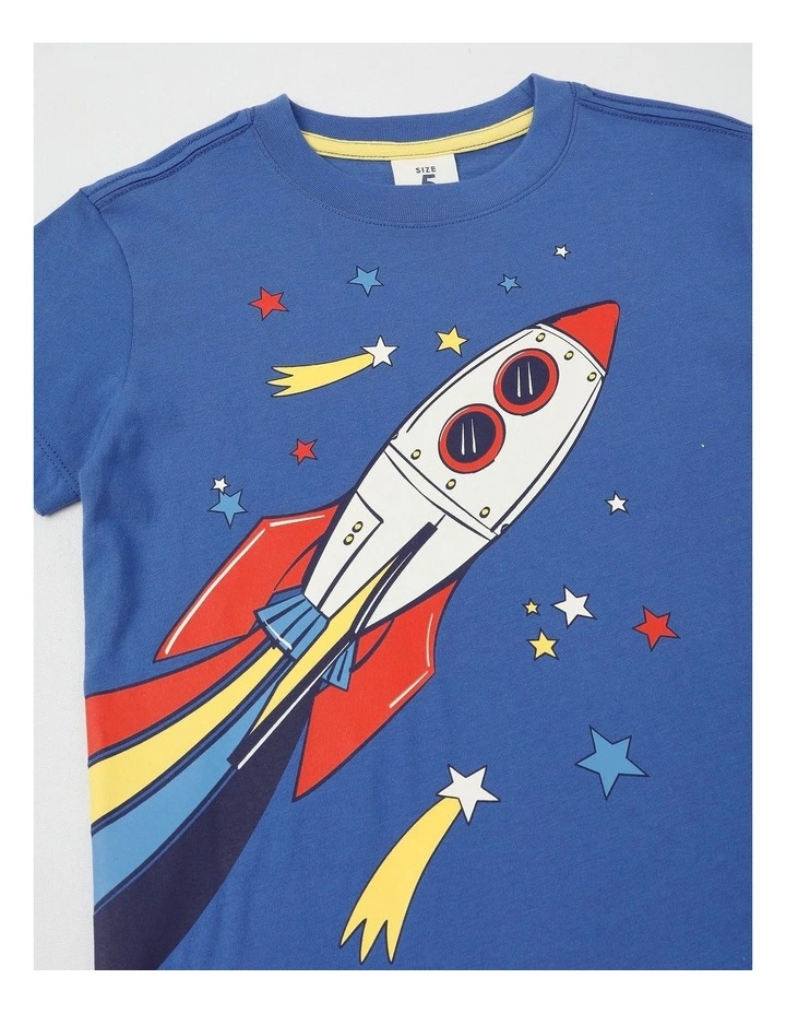 Essentials Short Sleeve Print Tee in Space Rocket in Indigo image 3