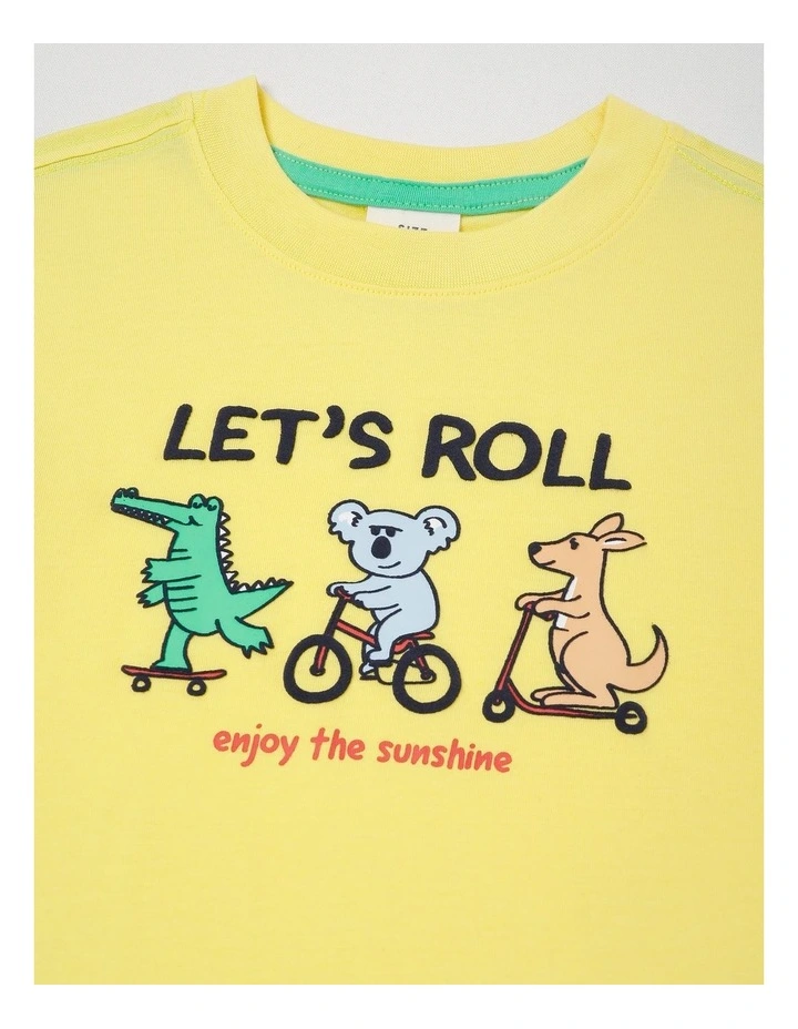 Essentials Short Sleeve Print Tee in Lets Roll Scooter in Animals/Yellow image 2