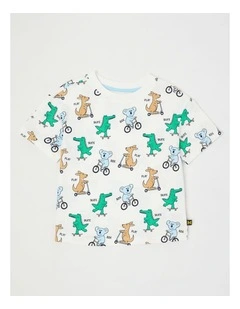 Essentials Short Sleeve Tee in Australiana Scooter Animals/Ecru