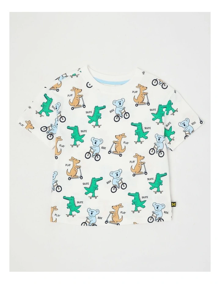 Essentials Short Sleeve Tee in Australiana Scooter Animals/Ecru image 1