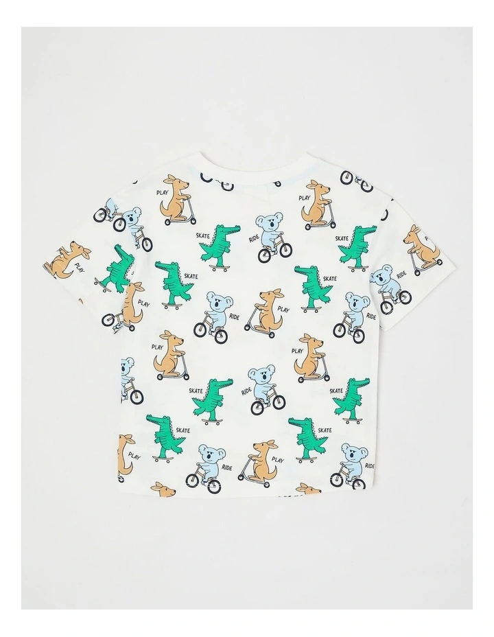 Essentials Short Sleeve Tee in Australiana Scooter Animals/Ecru image 3