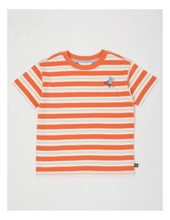Short Sleeve Interactive Pocket Tee in Koala/Washed Red Stripe