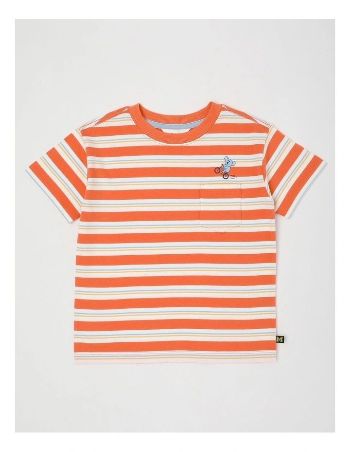 Short Sleeve Interactive Pocket Tee in Koala/Washed Red Stripe image 1