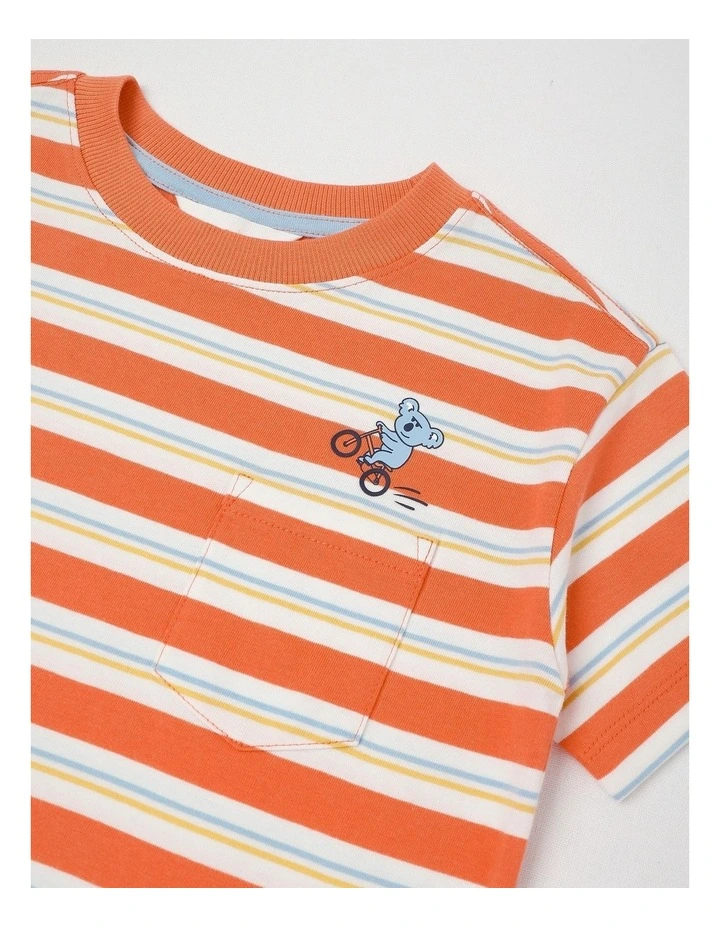 Short Sleeve Interactive Pocket Tee in Koala/Washed Red Stripe image 2