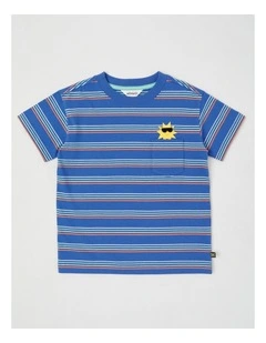 Short Sleeve Interactive Pocket Tee in Sunshine/Navy & Multi Stripe