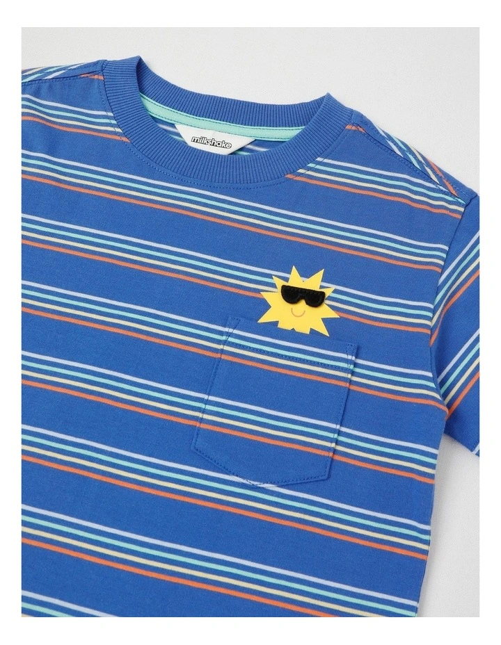 Short Sleeve Interactive Pocket Tee in Sunshine/Navy & Multi Stripe image 2
