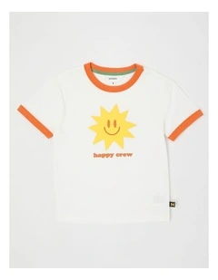 Short Sleeve Textured Print Tee in Happy Crew Sun/White
