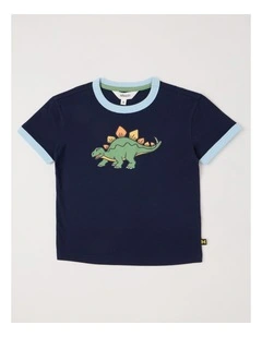 Short Sleeve Puff Print Tee in Dino Navy