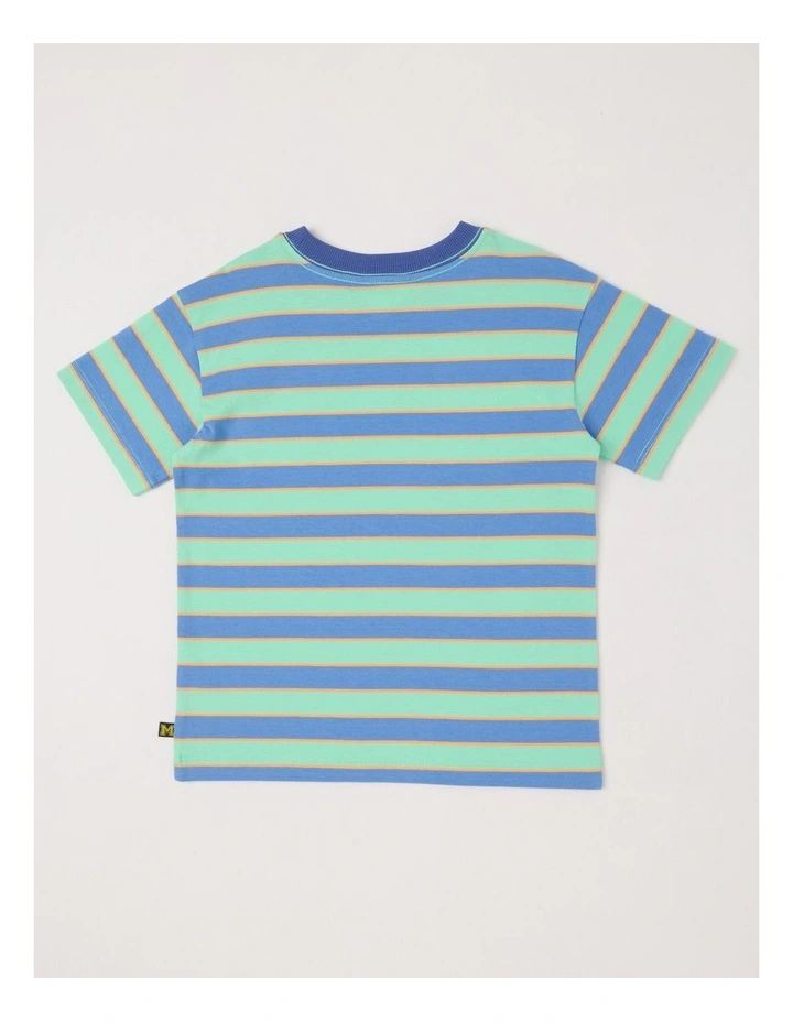 Short Sleeve Interactive Pocket Tee in Monkey Green & Blue Stripe image 3