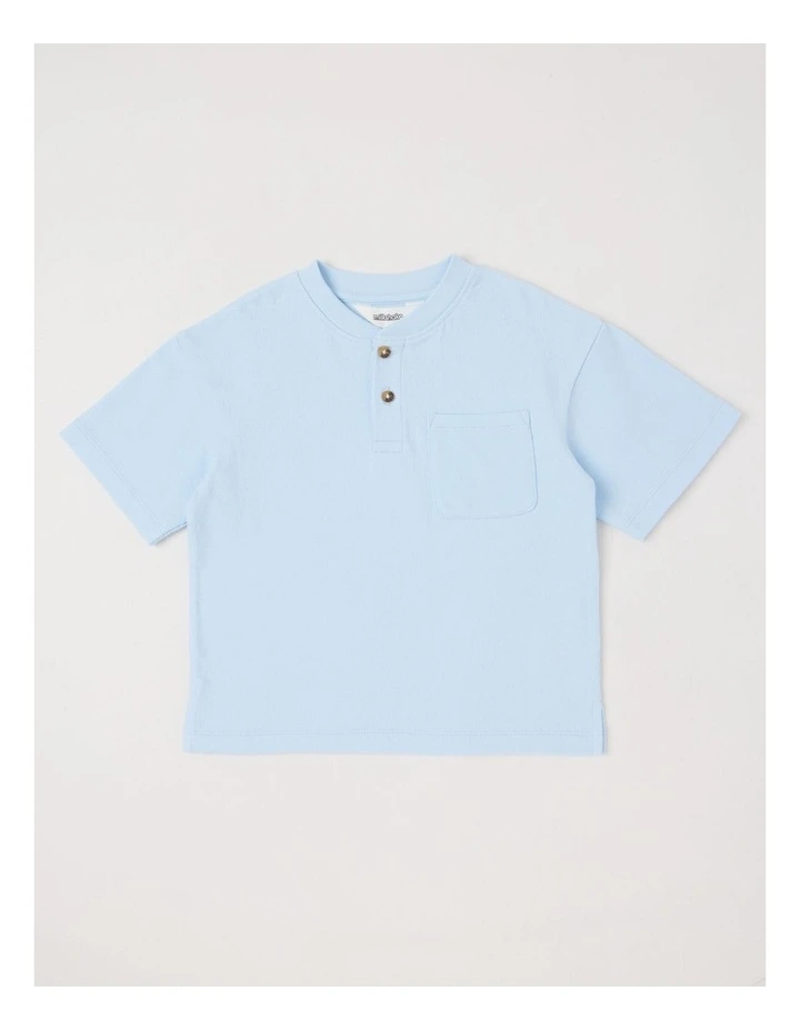 Short Sleeve Henley Top with Pocket in Light Blue image 1