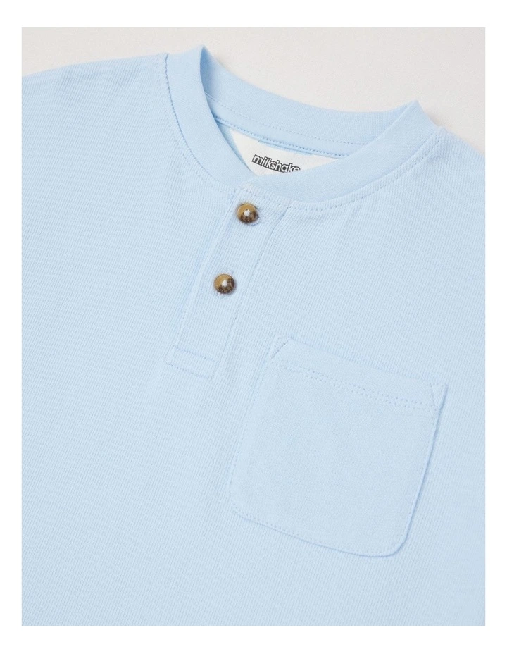 Short Sleeve Henley Top with Pocket in Light Blue image 2