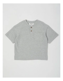Short Sleeve Henley Top with pocket in Marle Grey