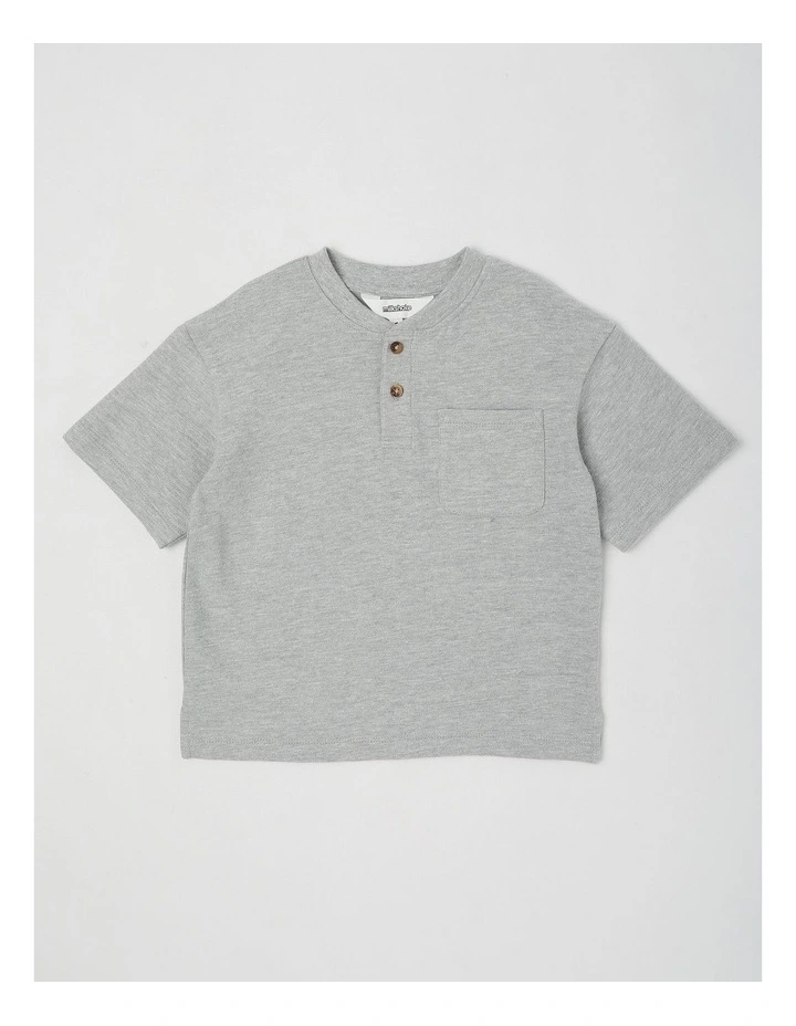 Short Sleeve Henley Top with pocket in Marle Grey image 1