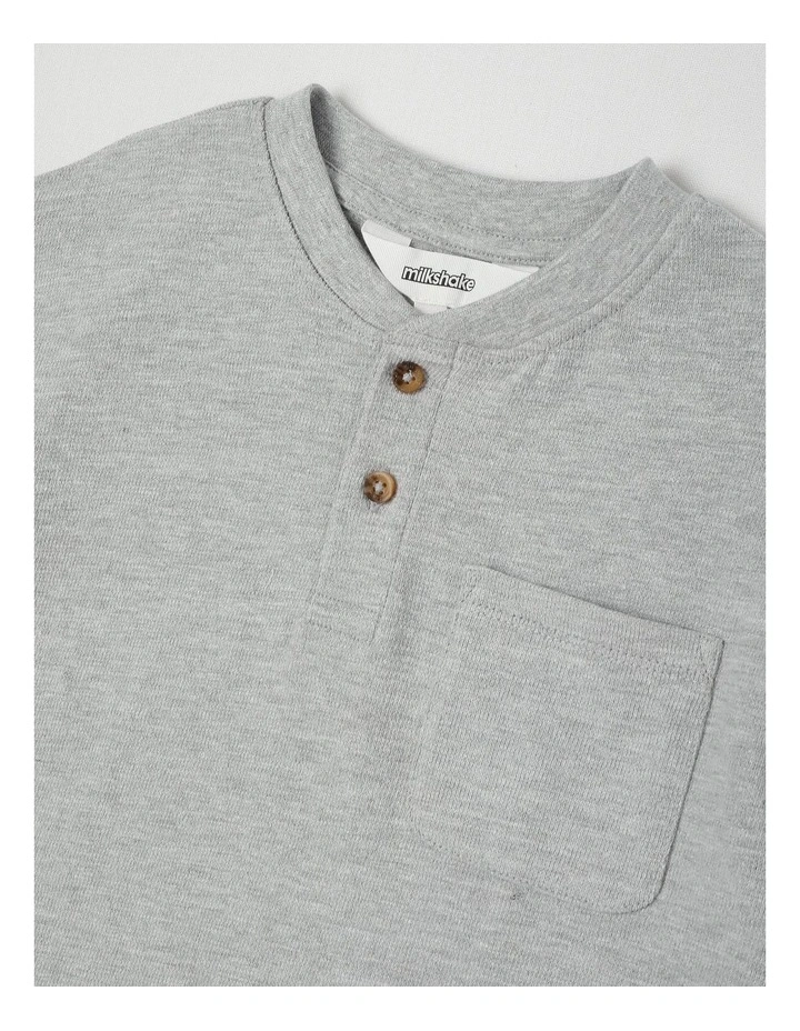 Short Sleeve Henley Top with pocket in Marle Grey image 2