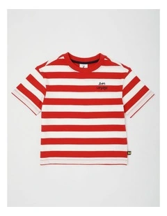 Short Sleeve Stripe Boxy Tee in Red & White Stripe