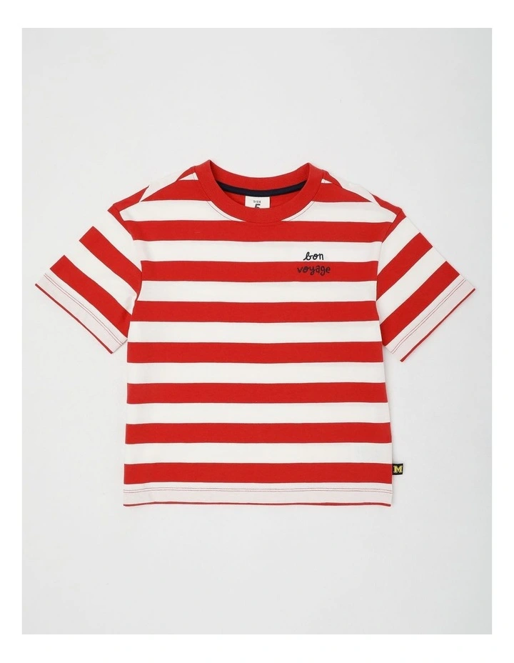 Short Sleeve Stripe Boxy Tee in Red & White Stripe image 1