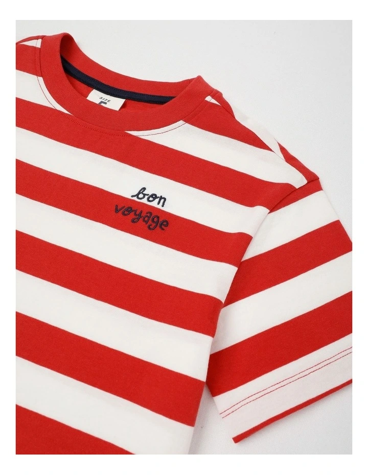 Short Sleeve Stripe Boxy Tee in Red & White Stripe image 2