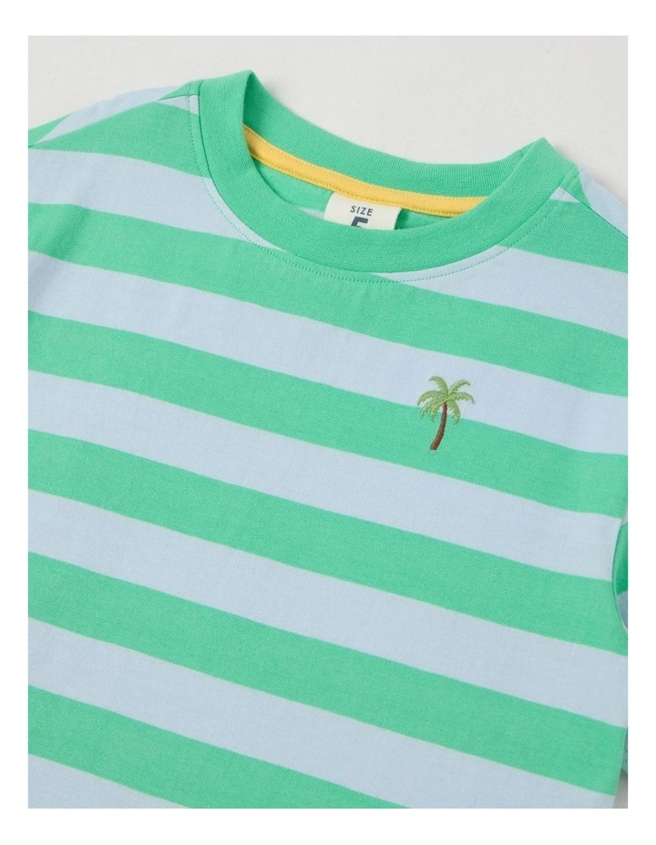Short Sleeve Stripe Boxy Tee in Green & Light Blue Stripe image 2
