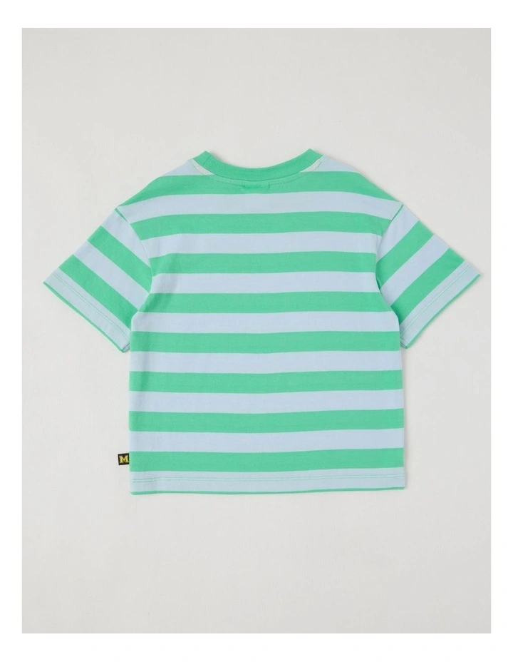 Short Sleeve Stripe Boxy Tee in Green & Light Blue Stripe image 3