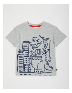 Essentials Short Sleeve Print Tee in Dino City Grey Marle