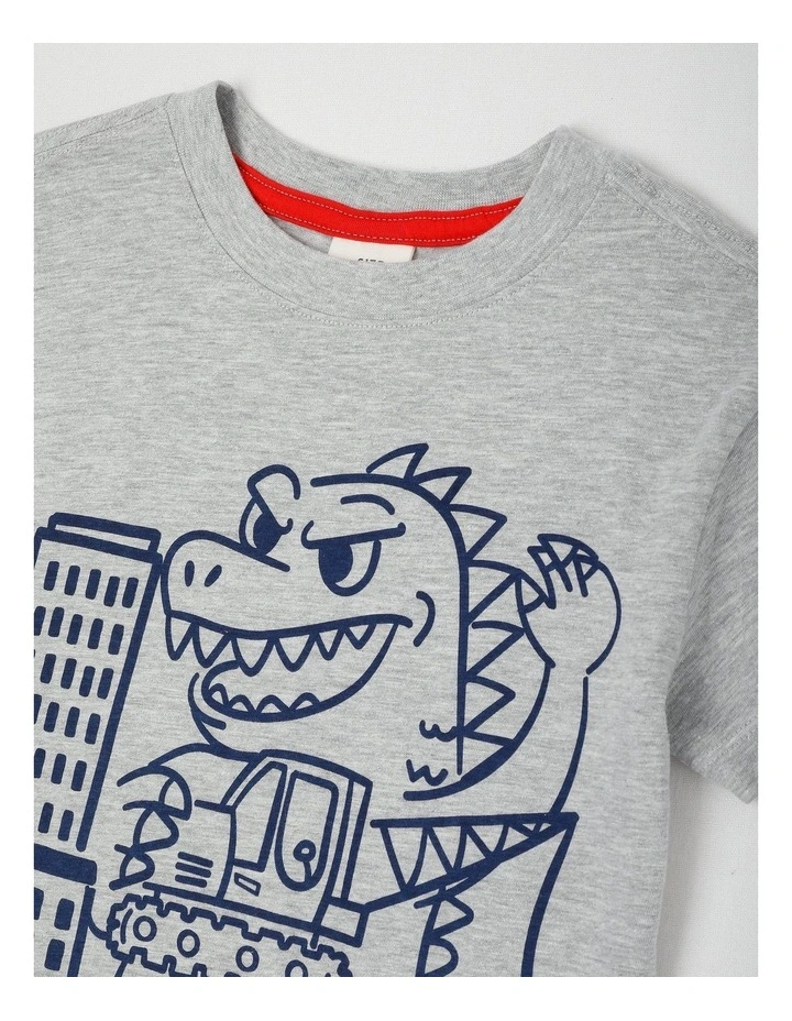 Essentials Short Sleeve Print Tee in Dino City Grey Marle image 2